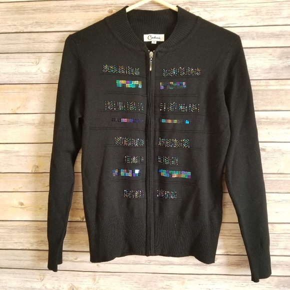 Carducci Sweaters - Carducci Womens Full Zip Sweater Black Cardigan